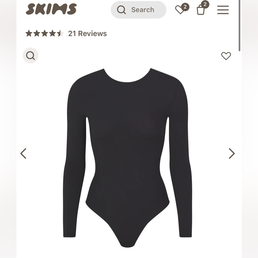 SKIMS fits everybody long sleeve low back bodysuit in Onyx